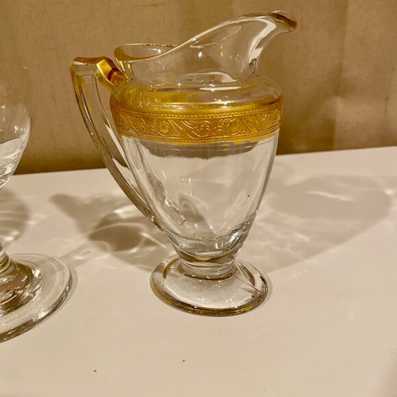 Vintage Wine Goblet & Carafe Set with Gold Leaf Band, Made in Italy, Elegant Déc - Picture 5 of 7